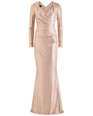 Talbot Runhof Wrap-Effect Lamé Gown - Natural