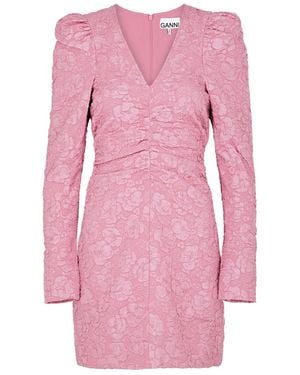 Ganni Floral-jacquard Mini Dress - Pink