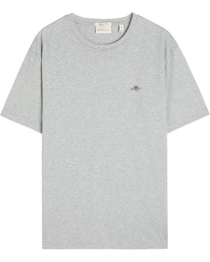 GANT Logo-Embroidered Cotton T-Shirt - Grey