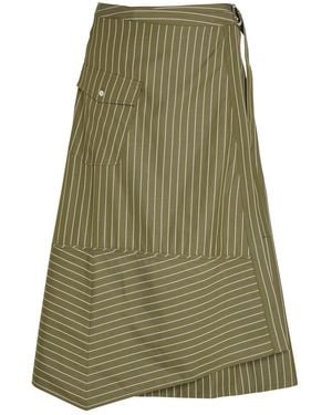 3.1 Phillip Lim Striped Cotton-Poplin Wrap Midi Skirt - Green