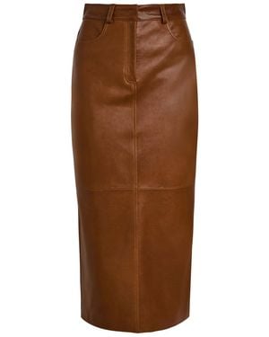 Nour Hammour Ghalia Panelled Leather Midi Skirt - Brown