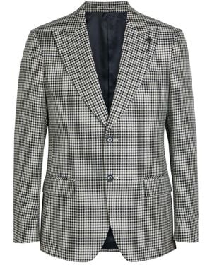 Lardini Houndstooth Cotton And Flax-Blend Blazer - Black