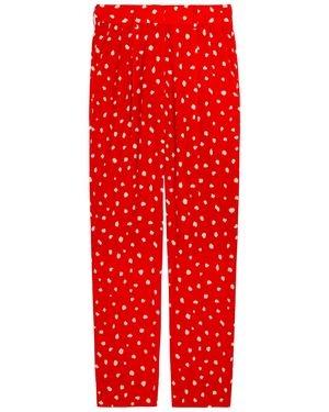 Blazé Milano Fox Polka-Dot Straight-Leg Silk Pants - Red