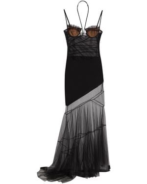 Nensi Dojaka Asymmetric Panelled Mesh Maxi Dress - Black