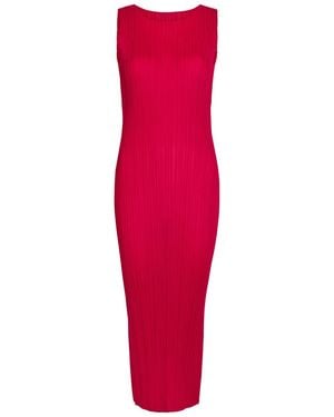 Pleats Please Issey Miyake Pleated Woven Midi Dress - Red