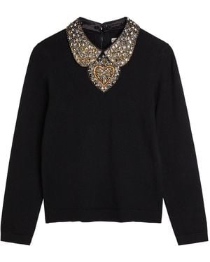 Alice + Olivia Porla Embellished Stretch-Wool Top - Black