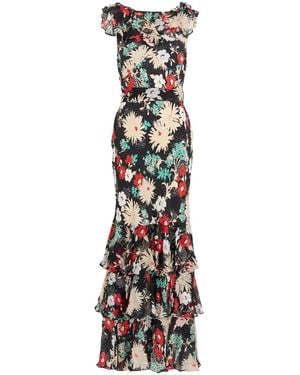 RIXO London Floral-Print Chiffon Maxi Dress - Black