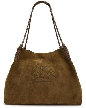 Etro Libra Large Leather And Suede Tote - Brown