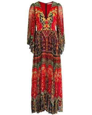 Alice + Olivia Bennett Floral-Print Pleated Chiffon Maxi Dress - Red