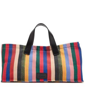STAUD Port Striped Leather And Canvas Tote - Red