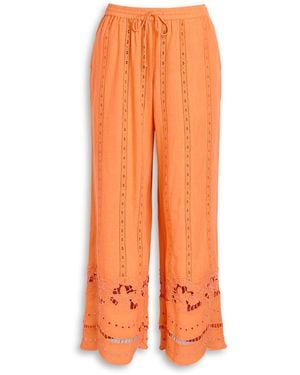 Damson Madder Martina Embroidered Cotton-Blend Pants - Orange