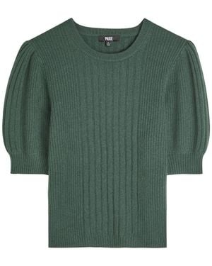 PAIGE Kato Puff-Sleeve Ribbed Cashmere Top - Green