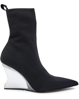 Balmain 95 Ribbed Stretch-Knit Wedge Ankle Boots - Black