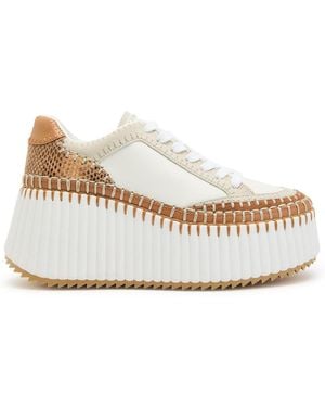 Chloé Nama 80 Thong Leather Wedge Sandals - White