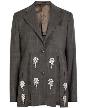 Simone Rocha Crystal-Embellished Checked Stretch-Wool Blazer - Black