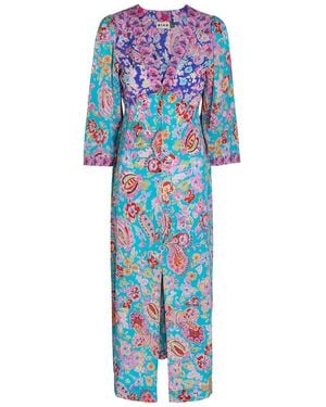 RIXO London Dahlia Floral-Print Silk Midi Dress - Blue