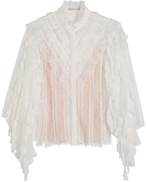 Alice + Olivia Rheba Lace Ruffle Sleeve Top - White