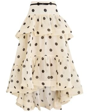 Zimmermann Crush Belted Polka Dot Linen-Blend Midi Skirt - Natural