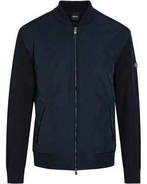 BOSS Quilted Knit Cotton And Shell Jacket - Blue