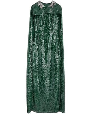 Erdem Sequin-Embellished Cape-Effect Chiffon Gown - Green