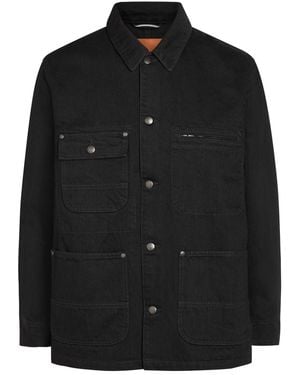 vowels Patch Pocket Denim Jacket - Black