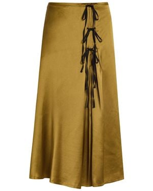 Ganni Bow-Embellished Satin Midi Skirt - Natural