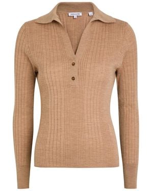 Veronica Beard Rouni Ribbed Merino-Wool Top - Natural