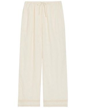 SOLAQUA Giulia Embroidered Wide-Leg Trousers - White