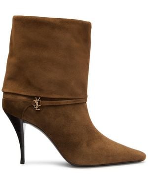 Saint Laurent Niki 90 Suede Ankle Boot - Brown