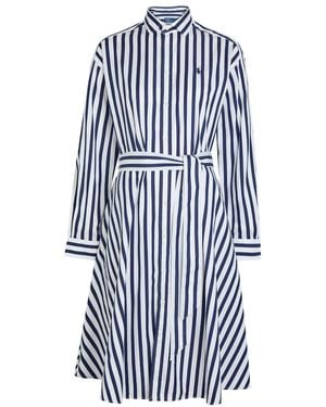 Polo Ralph Lauren Logo-Embroidered Striped Cotton-Poplin Midi Shirt Dress - Blue