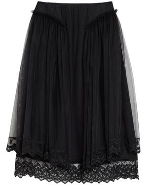 Simone Rocha Lace-Trimmed Satin-Crepe Midi Skirt - Black