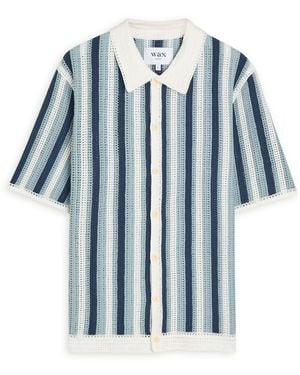 Wax London Porto Striped Open-Knit Shirt - Blue
