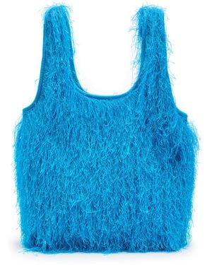 Dries Van Noten Fringed Leather Tote Bag - Blue