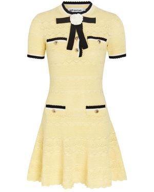 Self-Portrait Pointelle-Knit Mini Dress - Metallic