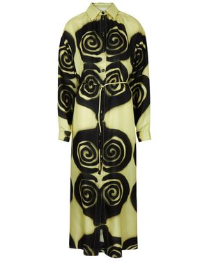 Nanushka Angy Printed Silk Shirt Dress - Green