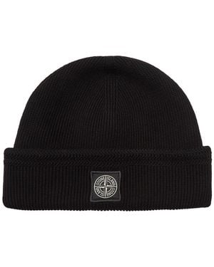 Stone Island Compass Logo-Appliquéd Ribbed Cotton-Knit Beanie - Black
