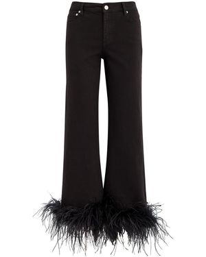 Alice + Olivia Roxie Feather-Trimmed Straight-Leg Jeans - Black