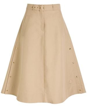 Moncler Belted Cotton-Poplin Midi Skirt - Natural