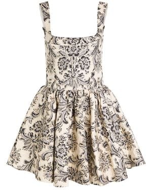 Alice + Olivia Guinevere Bustier Floral-Jacquard Woven Mini Dress - White
