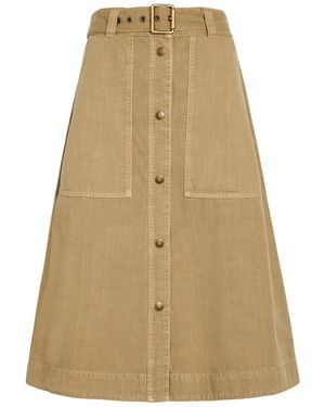 Moncler Belted Cotton-Twill Midi Skirt - Natural