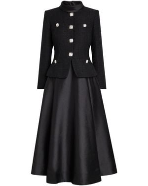 Self-Portrait Tailored Bouclé And Taffeta Midi Dress - Black