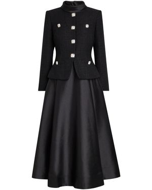 Self-Portrait Tailored Bouclé And Taffeta Midi Dress - Black