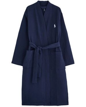 Polo Ralph Lauren Logo-Embroidered Waffle-Knit Cotton Robe - Blue