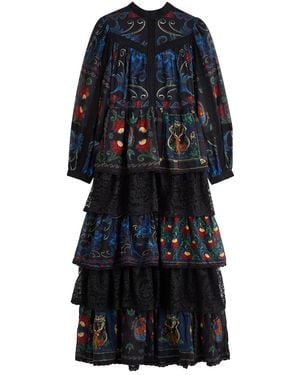 FARM Rio Printed Lace-Trim Cotton Maxi Dress - Blue