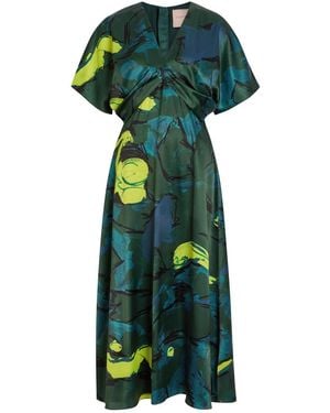 ROKSANDA Sadee Printed Satin Midi Dress - Green