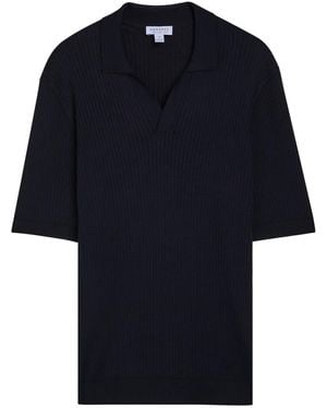 Sunspel Ribbed-Knit Silk-Blend Polo Shirt - Blue