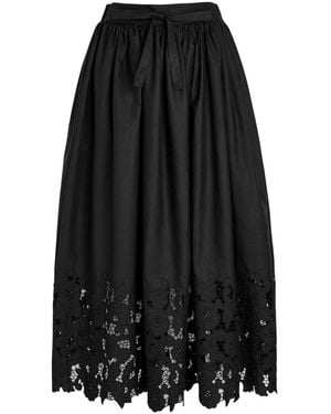 Sister Jane La Fiesta Lace-Trimmed Woven Midi Skirt - Black