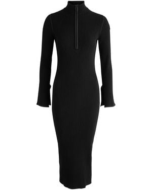 Moncler Logo Ribbed-Knit Midi Dress - Black