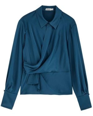 Jonathan Simkhai Valya Wrap-Effect Satin Blouse - Blue