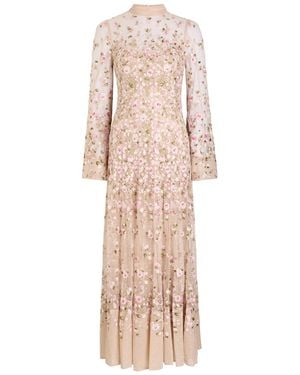 Needle & Thread Sylvia Rose Floral-Embroidered Tulle Gown - Natural